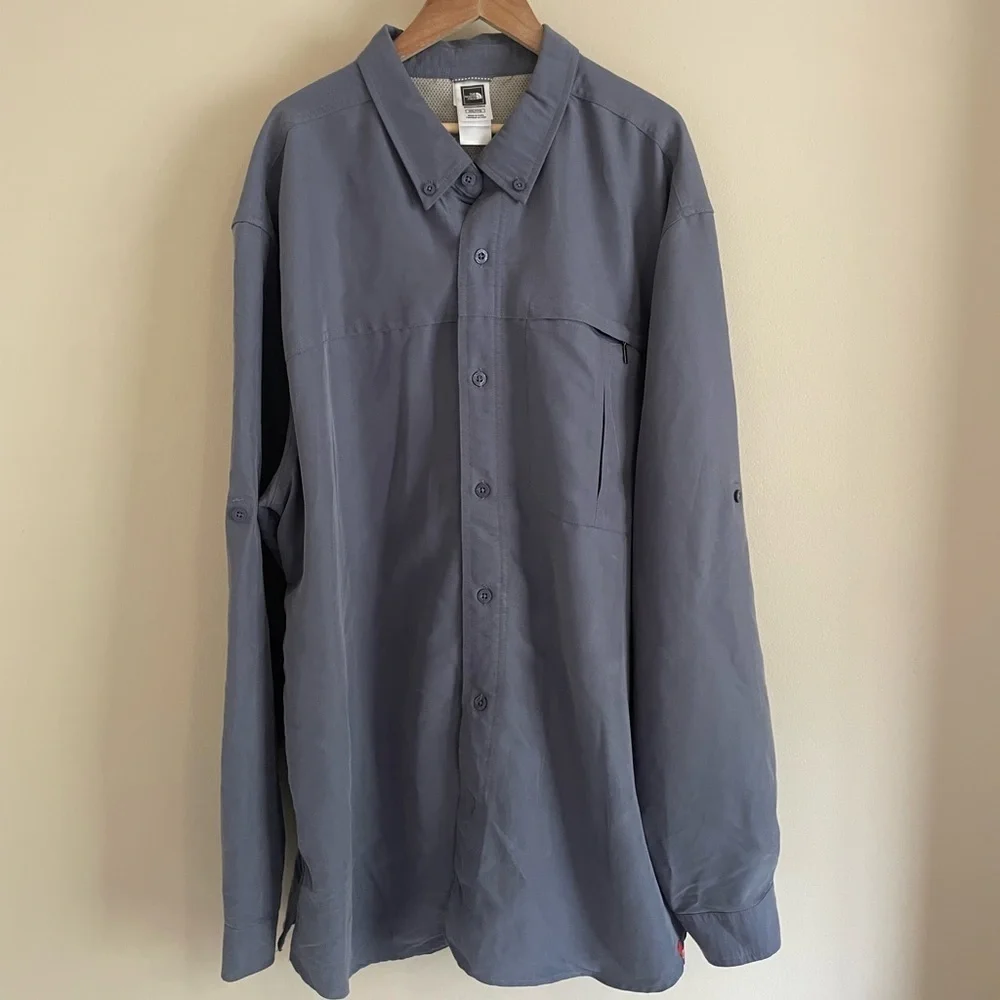 Men’s The North Face Tekware Performance Button Front Shirt Blue UPF 50 XXL